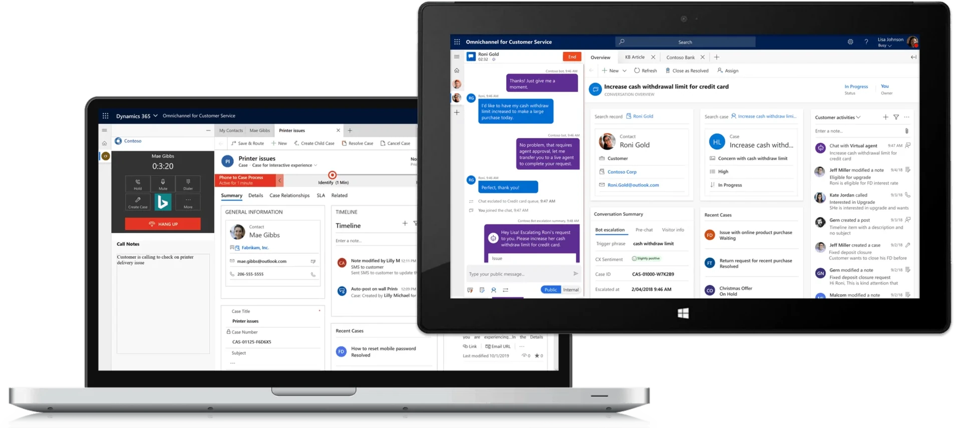 Dynamics 365 Customer Service on laptop and tablet