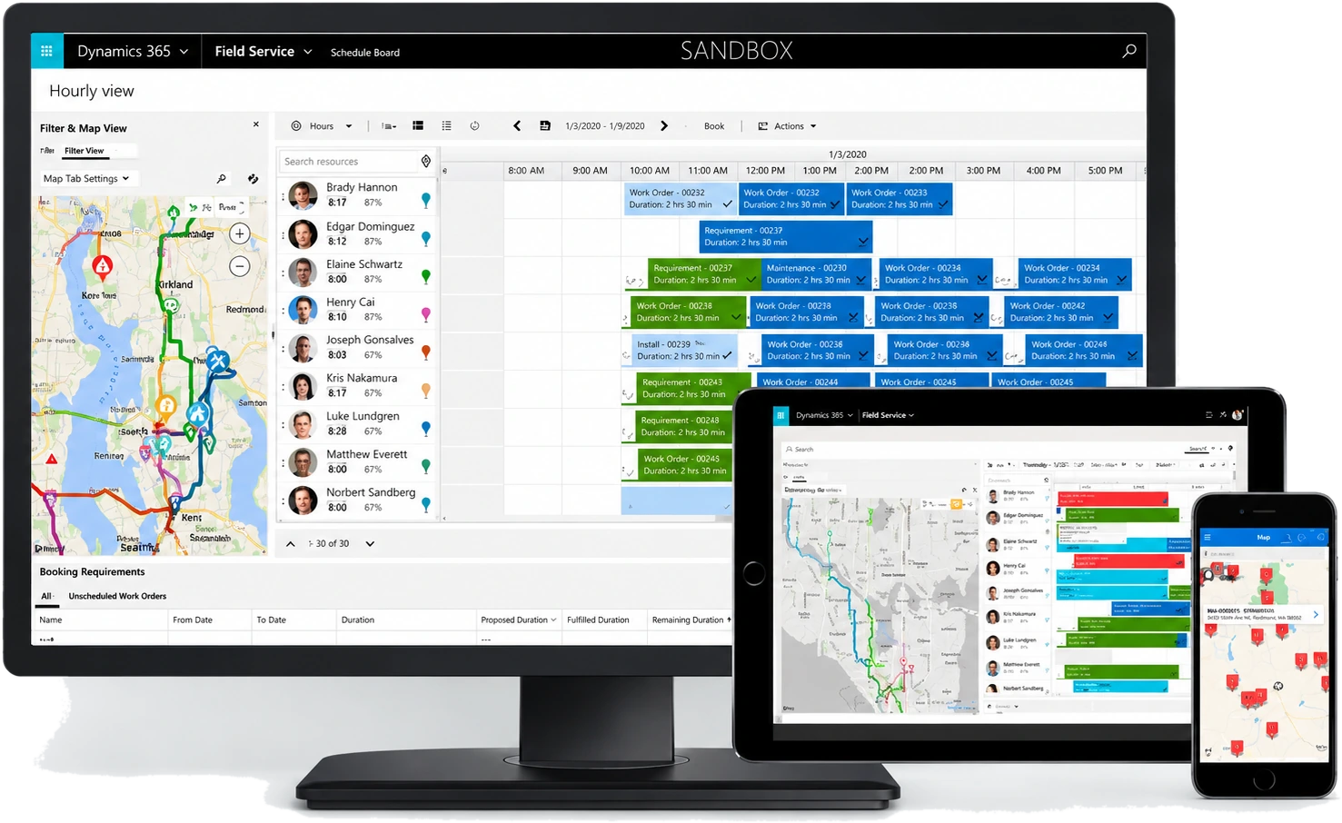 Dynamics 365 Field Service on desktop, tablet and phone