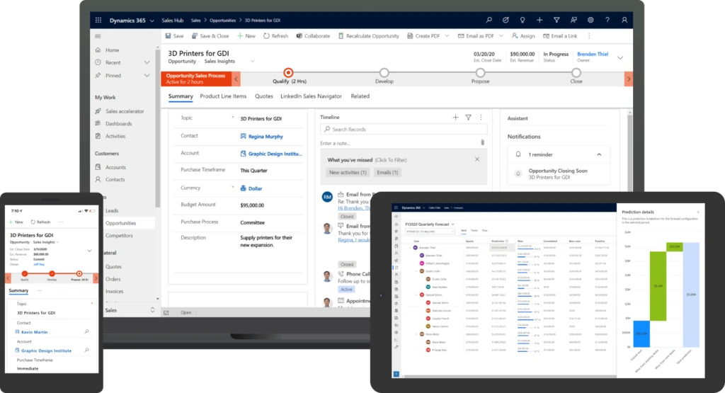 Dynamics 365 Sales opportunity and forecast on desktop, tablet and phone