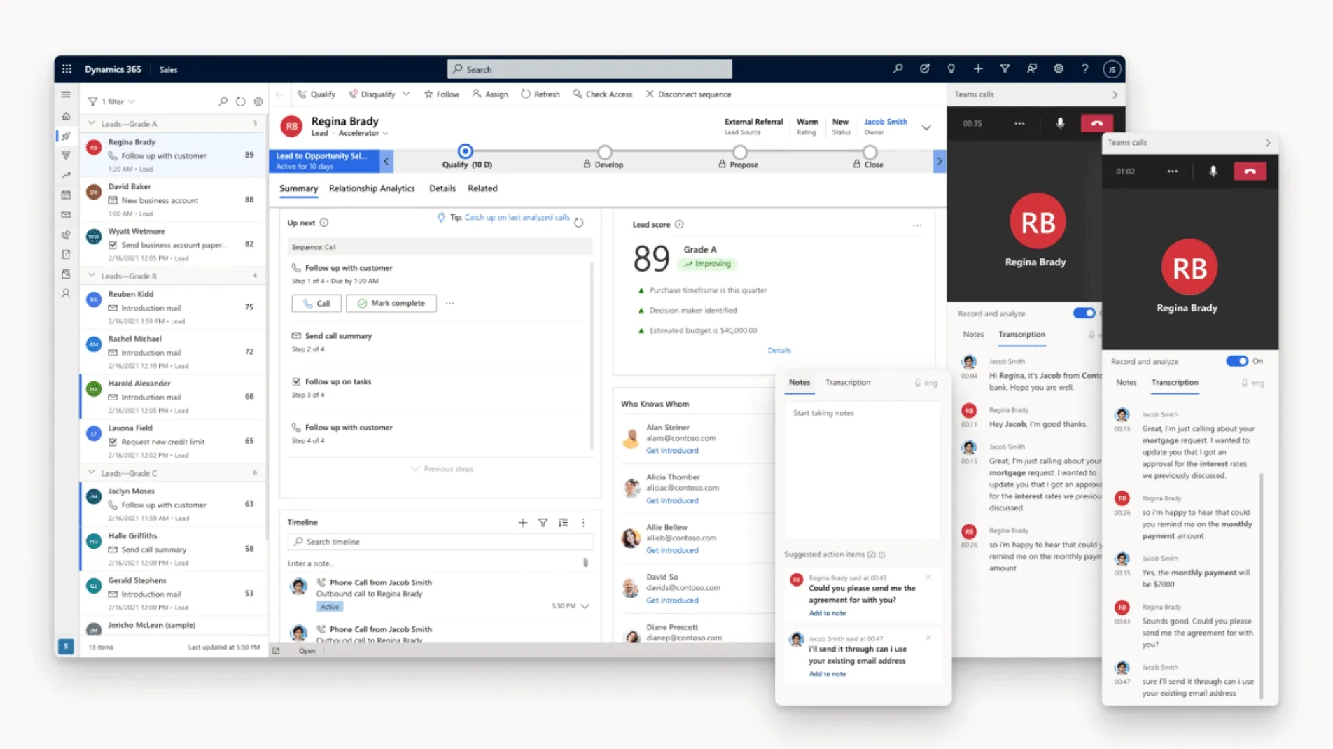 Dynamics 365 Sales lead with Teams call transcription and suggested action items